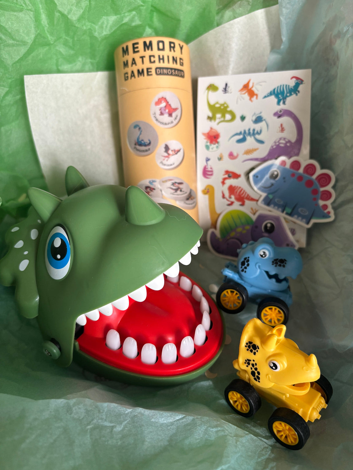 Dino-Mite a roarsome good time activity  box for kids — dinosaur chomp game, Dinosaur pull back cars, memory match game | Nacho Baby